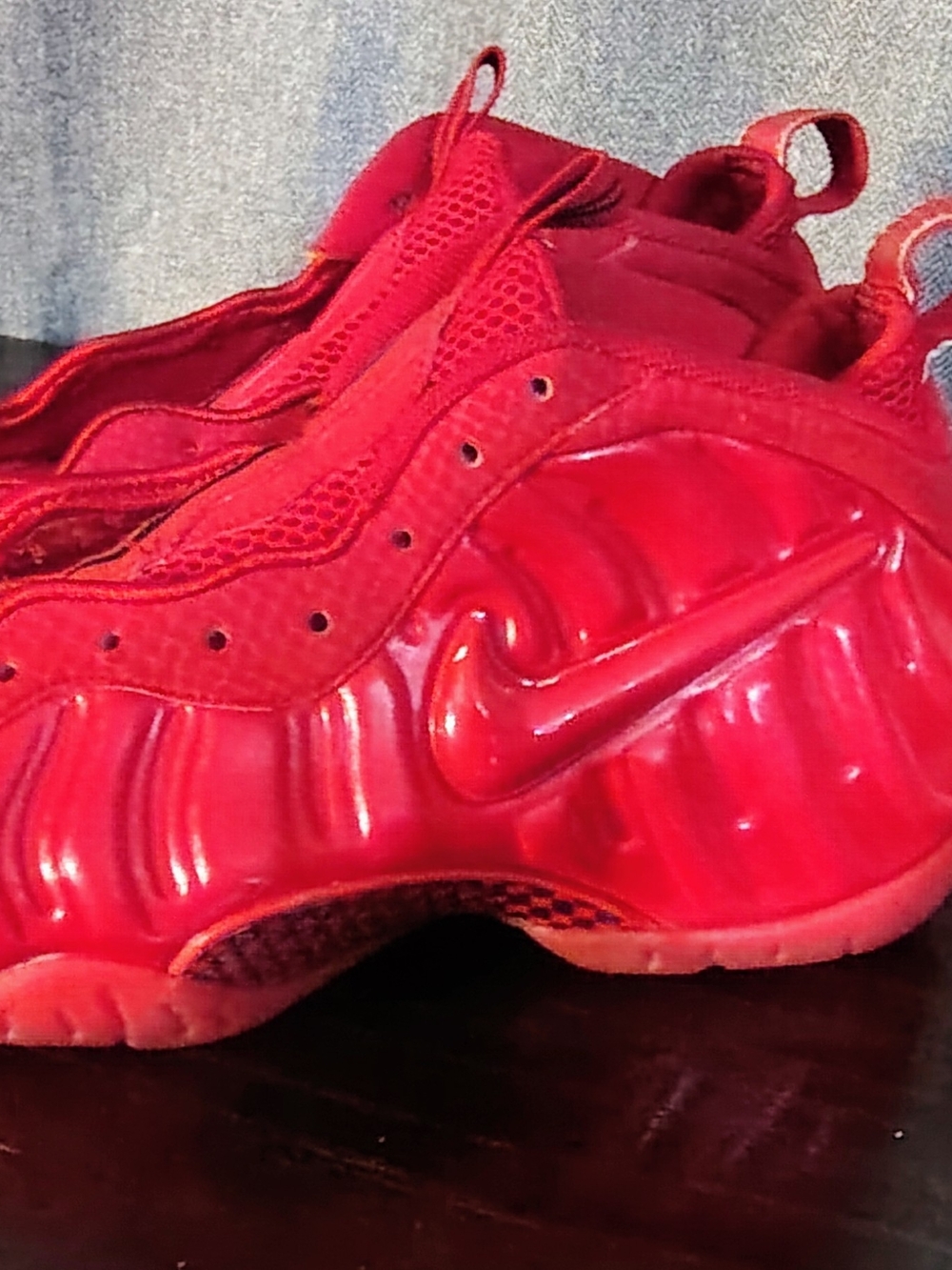 Kids Red Nike Foamposite-Style Athletic Shoes